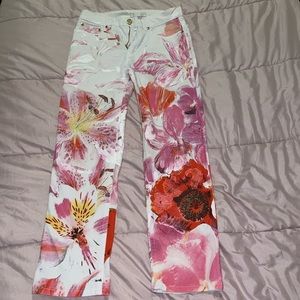 VINTAGE ‘00s ROBERTO CAVALLI FLORAL PRINT STRAIGHT LEG PANTS